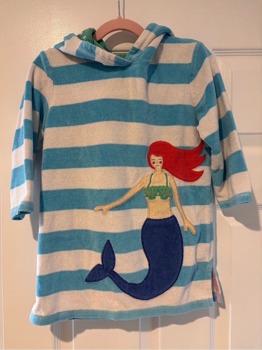 Mini Boden Striped Blue and White Mermaid Terry Swim Coverup